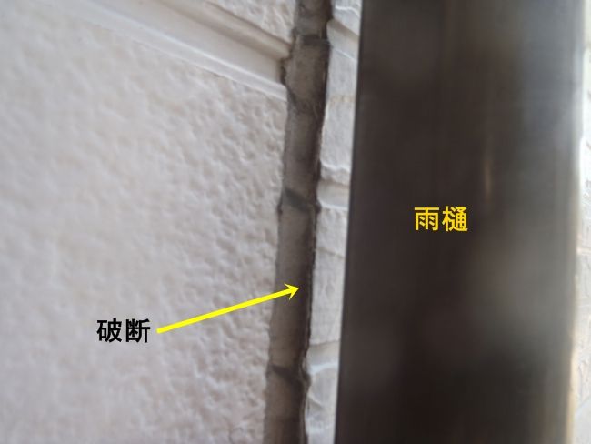 雨樋の裏で破断していたシーリングの拡大